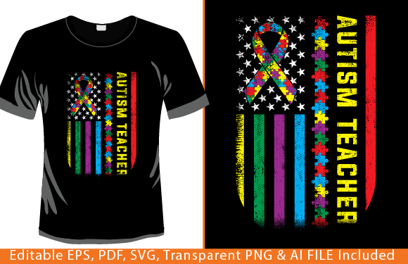 American Flag Autism Awareness Graphics & T-Shirt Designs