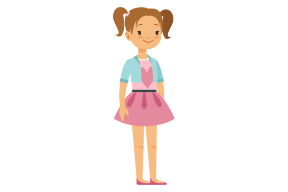 Happy School Girl in Dress. Standing Car Graphics