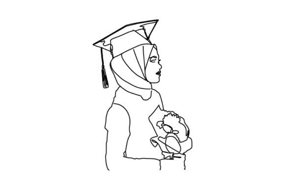 Linear Drawing Graduate Islamic Woman Graphics & Illustrations