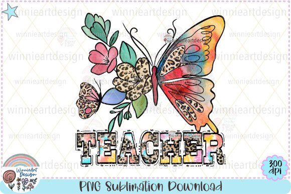 Teacher Life Retro Flowers Butterfly PNG Graphics for T-Shirt Designs
